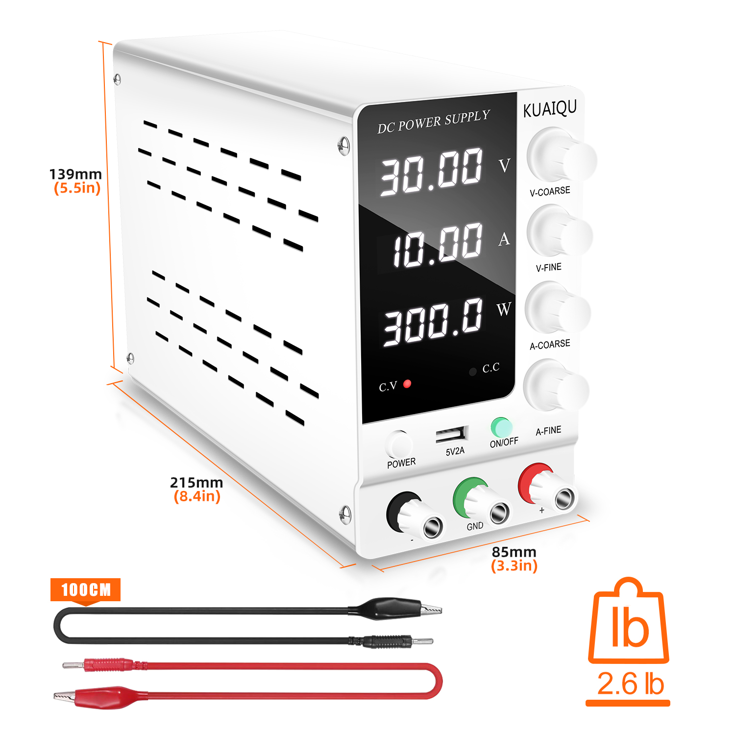 KUAIQU Lab DC電源 30V 10A 6A、調整可 - High Precision Adjustable Lab Power Supply 120V 3A のレビューと価格